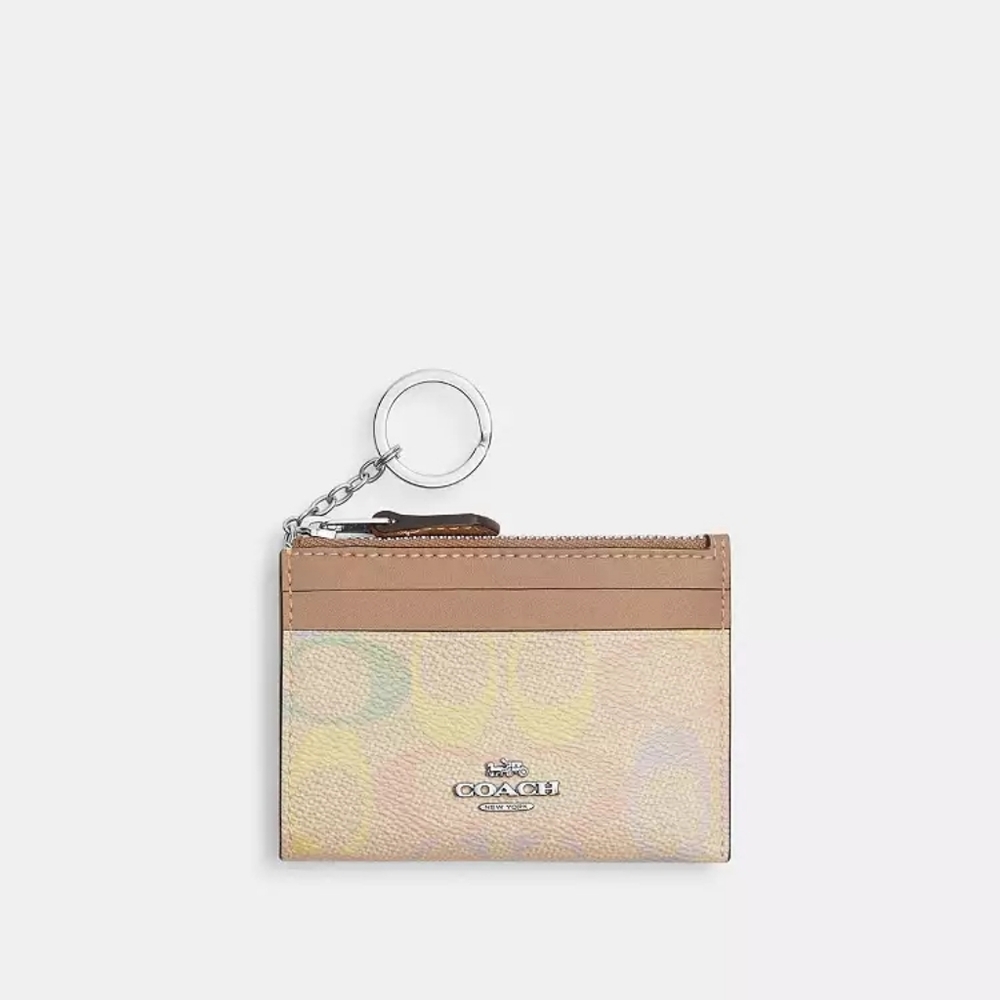 Coach Mini Skinny Id Case In Rainbow Signature Canvas